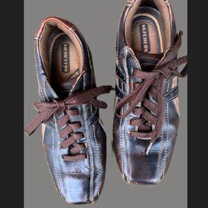 Mens Skechers Brown Relaxed Step Leather Size 10 Shoes Preowned